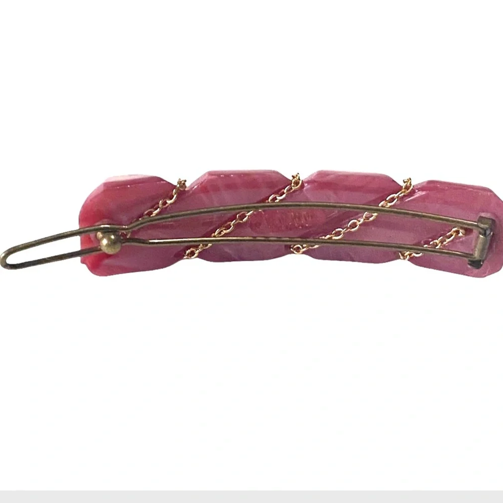 Alexandre de Paris 1980’s French Barrette in Pink & Gold, Lux Handmade Hair Clip